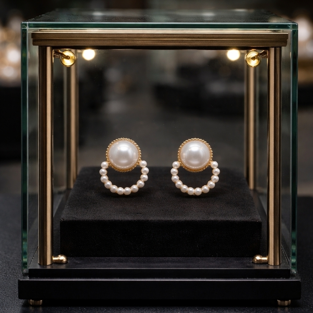 Faux round pearl earrings